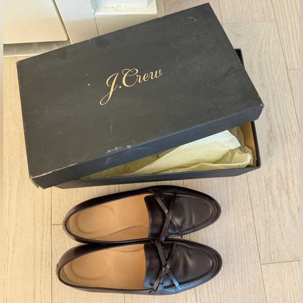 J Crew Academy Loafer In Leather Chocolate Brown